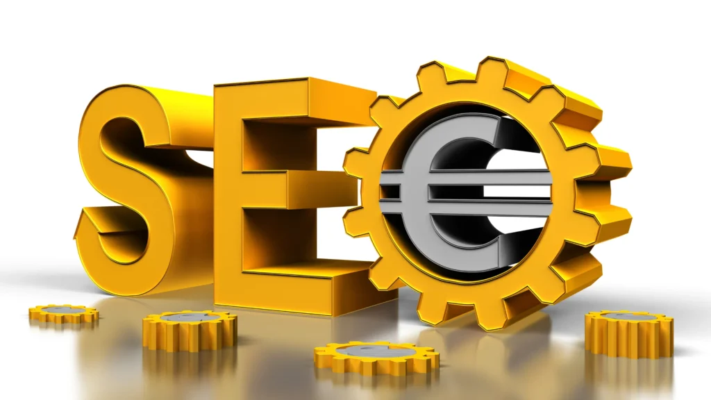 SEO gears with currency symbol representing the business growth and success driven by a Business Startups SEO Agency.