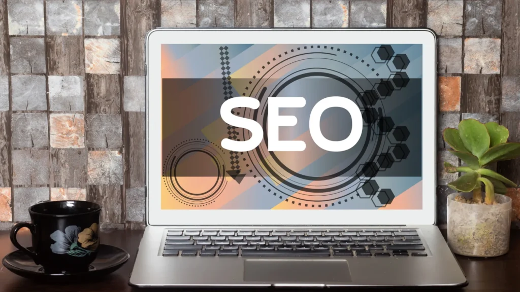 Laptop displaying SEO visuals, symbolizing the services offered by an SEO agency in Hampshire to enhance online presence.