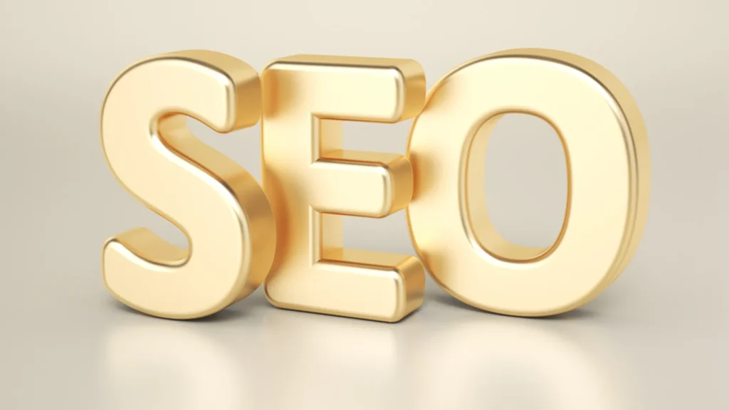 Golden SEO letters showcasing the importance of SEO for waste management to improve online visibility.